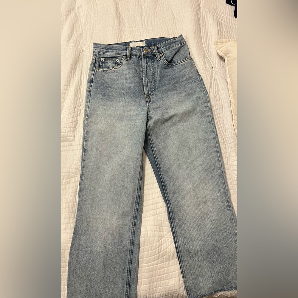 Topshop straight leg jeans light wash, button fly, size 28
